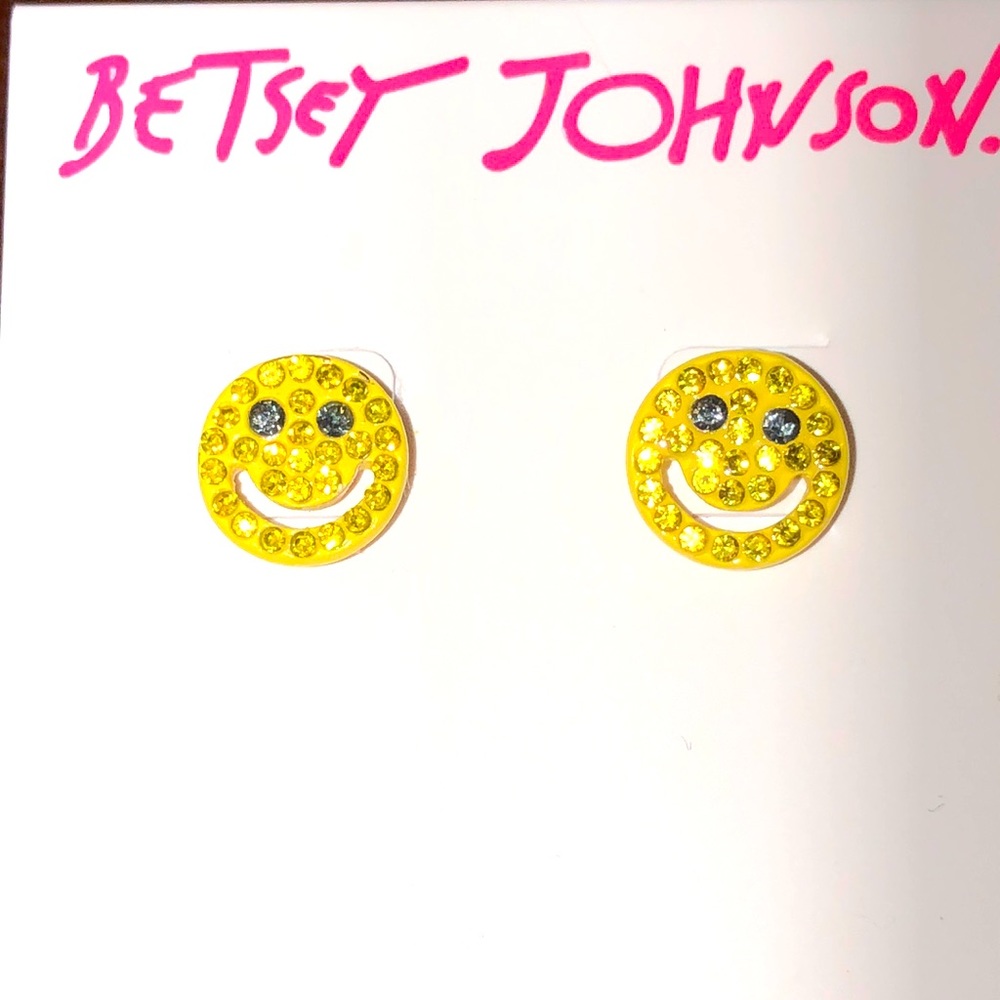 COPY - NWT Betsey Johnson smiley face sparkly stud earrings.